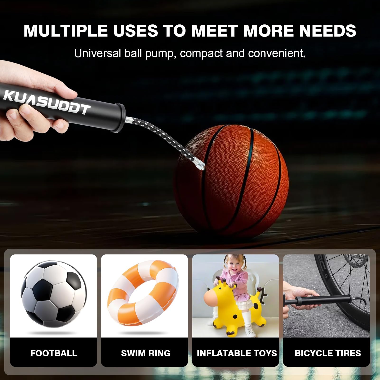 Bomba infladora de Bolas,Agujas para Bomba de Fútbol, Bomba de Pelota Portátil con 4 Agujas, Boquilla, Manguera de Extensión y Bolsa,para fútbol, Rugby, Voleibol, Baloncesto, Balonmano, Globo