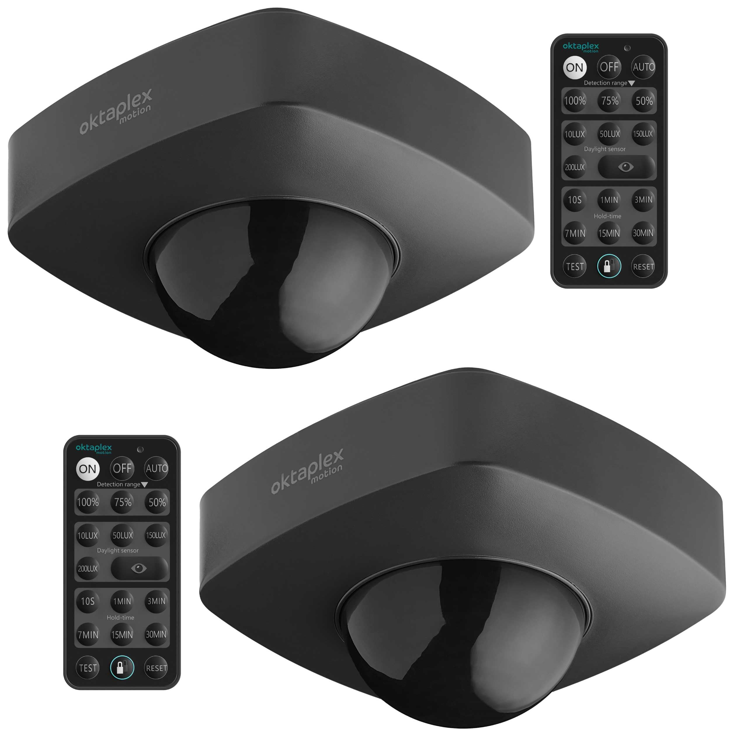 Oktaplex Set of 2 Tim Motion Detectors 360 Degree Outdoor Infrared Sensor with Remote Control Ceiling Motion Sensor IP65 Anthracite 230 V