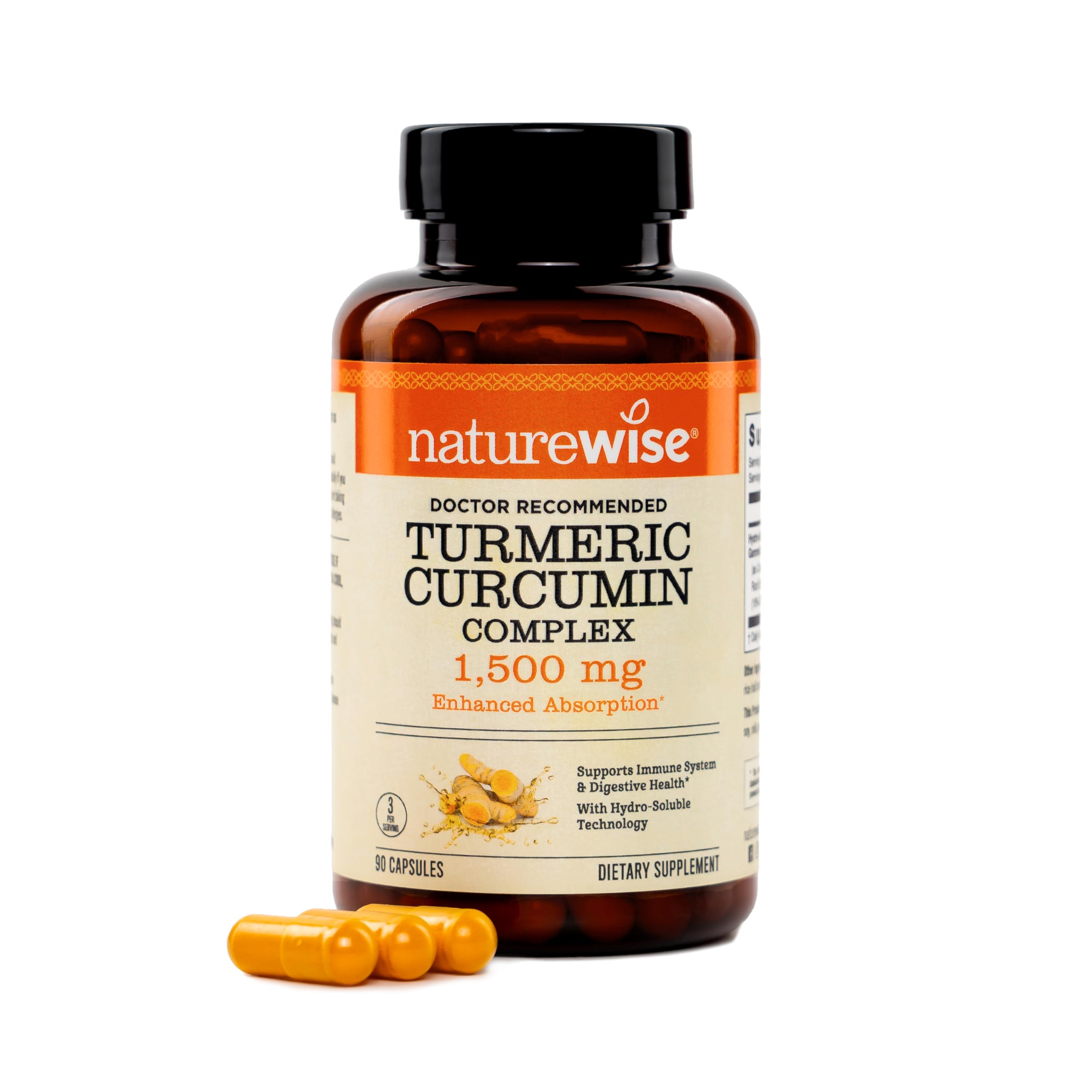 NatureWise Turmeric Curcumin Supplement 1500mg High Absorption, 90 Capsules 90 Count (Pack of 1) 1500 MG