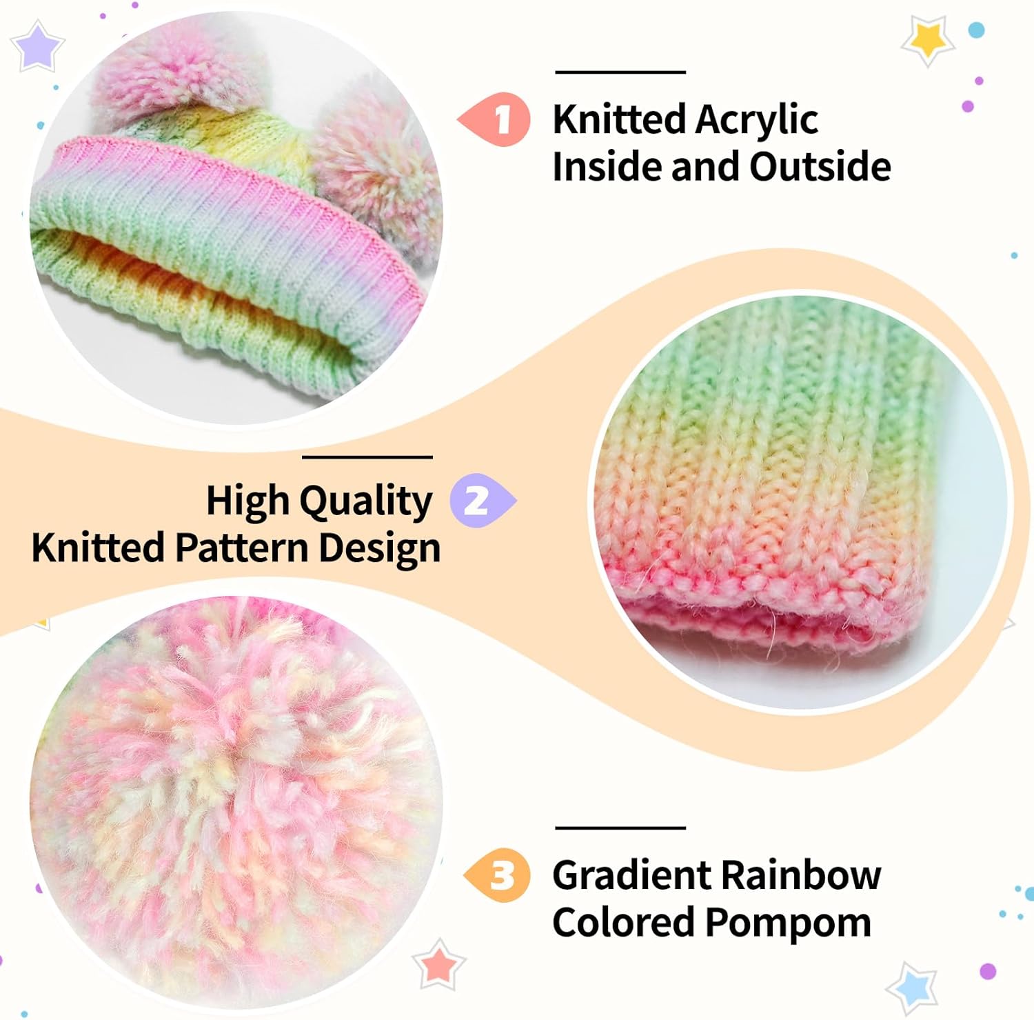Girls Winter Beanie Hat and Touchscreen Glove Set Rainbow Knit Pompom Beanies for Winter Snow Ski Caps Age 1-12 - Image 6