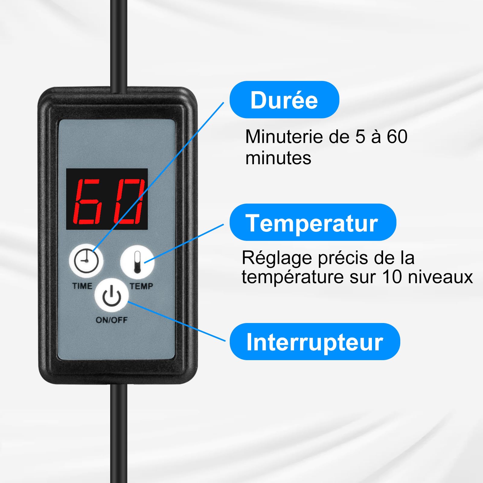 Lampe À Lumière Rouge De 100 W, Lampe Chauffante Portable, 10 Réglages De Température Et Minuterie De 5 À 60 Minutes, Lampe Chauffante À Lumière Rouge À Usage Domestique Avec Minuterie Et Socle