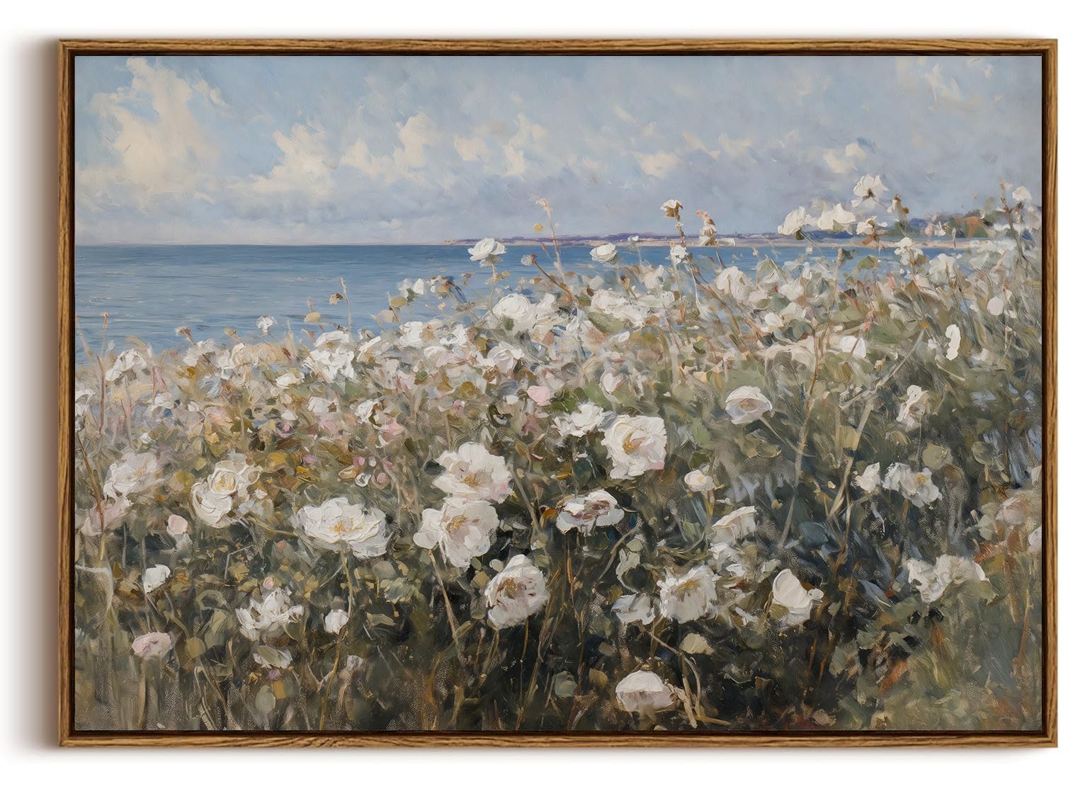 KISSFOX Vintage Floral Framed Wall Art Coastal Rose Wildflower Canvas Wall Art Neutral Farmhouse Serene Countryside Paintings Artwork Rustic Art Prints For Bedroom Living Room frame is broken 