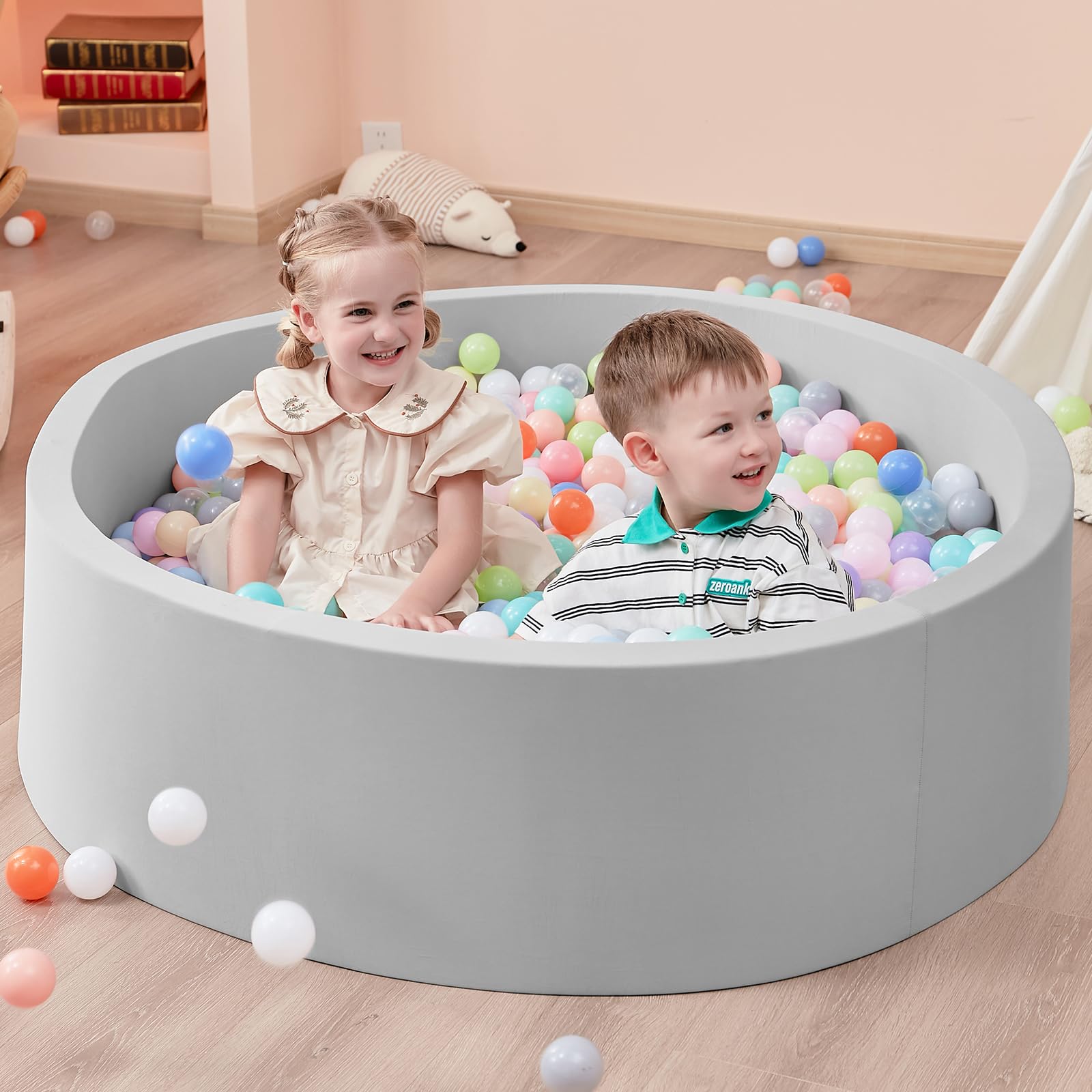 Zmarthumb Large Foam Ball Pit for Children Toddlers, 47.2” Soft Round Ball Pits for Kids, Baby Playpen Ball Pool, Ideal Gift for Indoor and Outdoor Game, Balls Not Included(Grey)