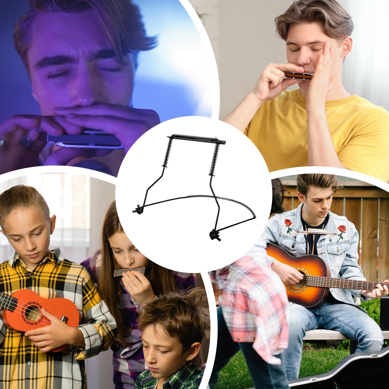 Support d'harmonica professionnel Générique, support d'harmonica 10 trous | Support d'harmonica à 10 trous, support de cou en métal noir anti-rayures, accessoire de Support professionnel pour adulte