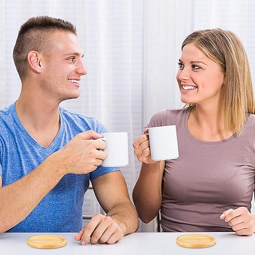 Miniatura 5 de Patelai 10 posavasos redondos de bambú para macetas, platillo de plantas pequeñas, macetas de bambú, bandejas de platillo de bebidas, posavasos de