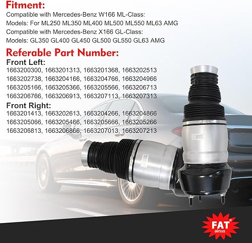 Miniatura 5 de Par delantero izquierdo derecho amortiguador amortiguador aire suspensión bolsas compatibles con Mercedes-Benz W166 X166 ML350 ML400 ML500 ML550