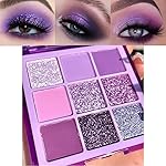 evpct 9 Colors Purple Glitter Eyeshadow Palette, Lavender Violet Purple Pink Glitter Metallic Shimmer Sparkly Eye Shadow Palette Makeup for Older Women Blue Eyes, Waterproof Highly Pigmented Eyeshadow