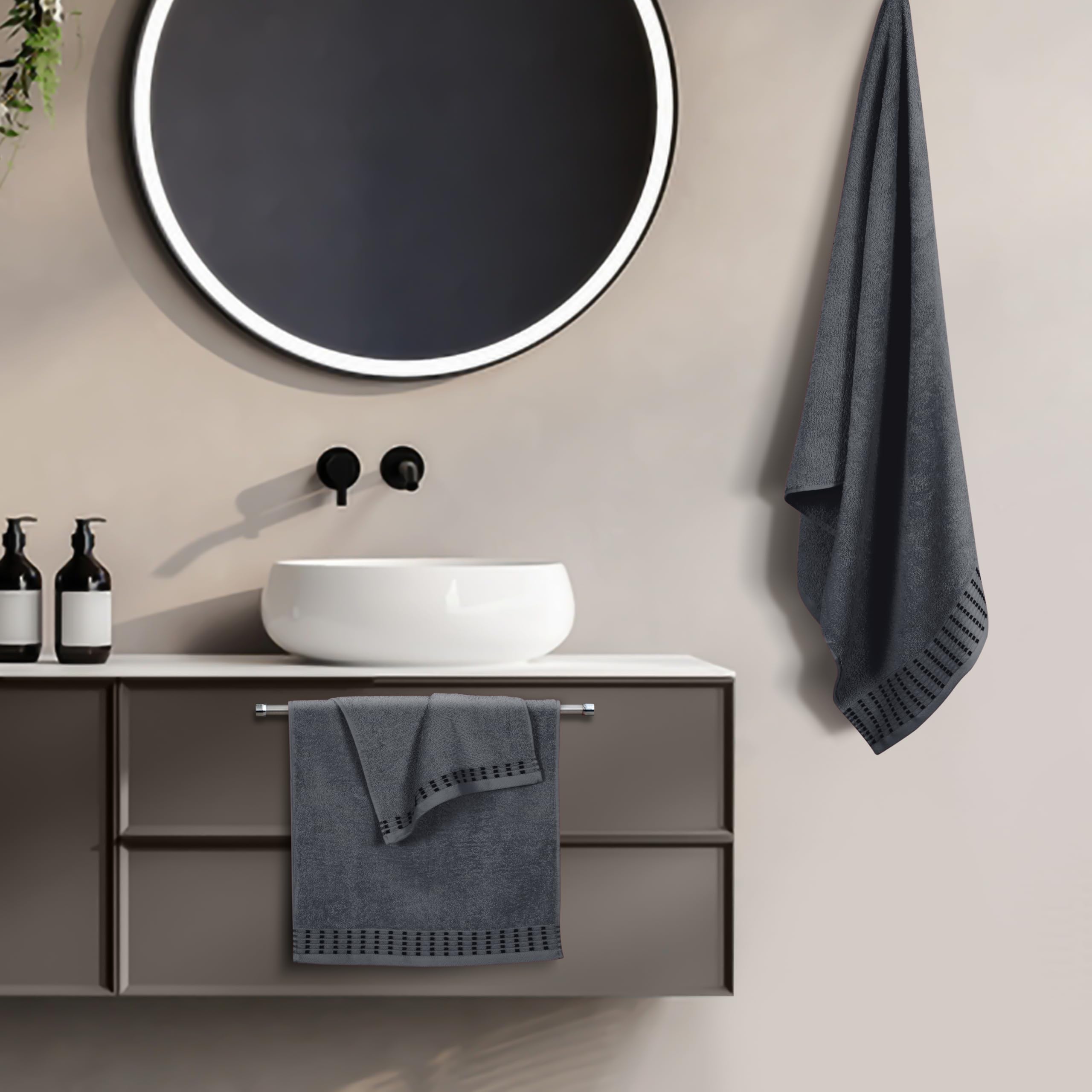 MALLONI HOME Ultra miękki zestaw 3 ręczników bawełnianych, zawiera bardzo duże ręczniki kąpielowe 70 x 140 cm, a ręczniki 40 x 60 cm i pościel 30 x 30 cm, kolor szary węgiel drzewny