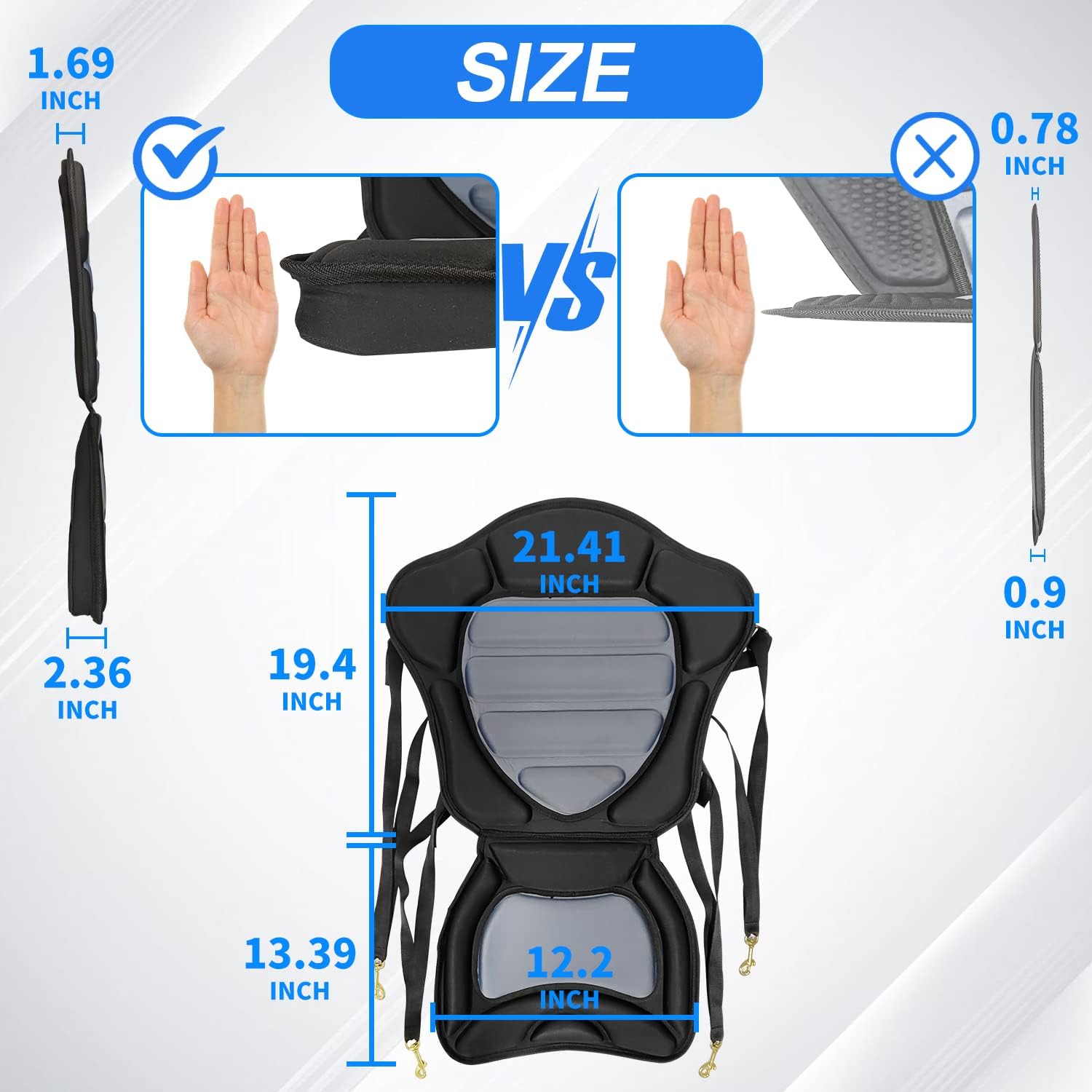 HLOGREE Kayak Seats - 1/2 Pck, Thicken Padded Seat Cushion with Back Support, Canoe & Ocean Sup Compatible