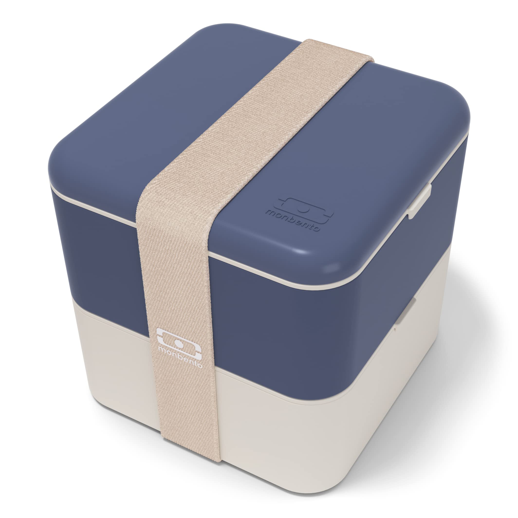 MONBENTO - Set Lunch box Natural - avec Bento Box MB Square à Compartiments Made in France, Set Couverts Inox MB Slim Box, Lunch Bag MB Pochette L - Sans BPA - Durable et Sûr - Bleu