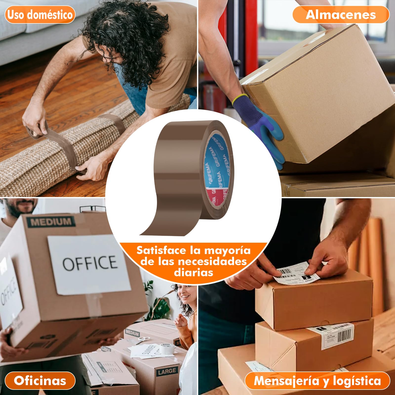 GRIFEMA GA4004-2, Cinta de Embalaje Silenciosa para Embalar Cajas de Cartón para Envíos y Mudanzas, 66 m x 50 mm, 2 Rollos, Marrón