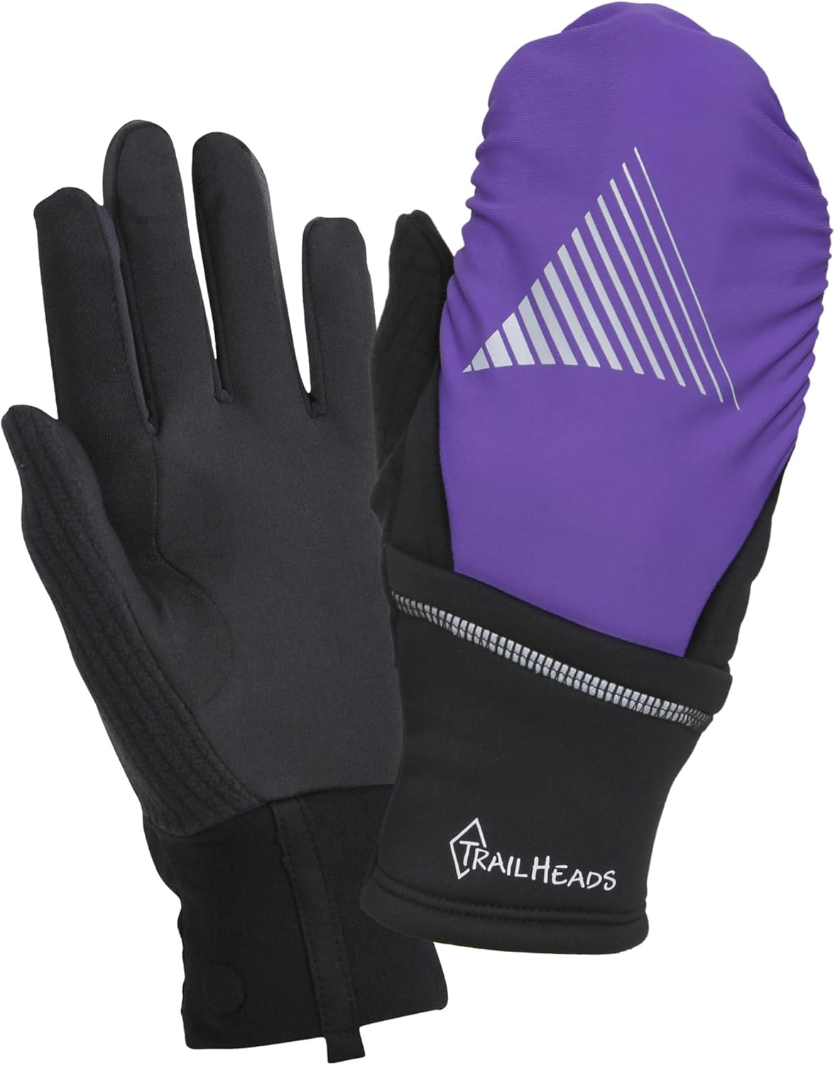 TrailHeads Womens Running Gloves Touchscreen Fingers & Convertible Waterproof Mitten Shell - for Winter, Reflective, Warm