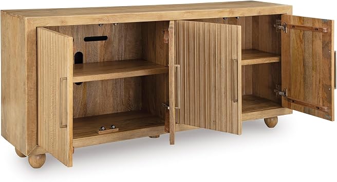 Signature Design by Ashley 68" Mango Wood Accent Console Cabinet, Beige