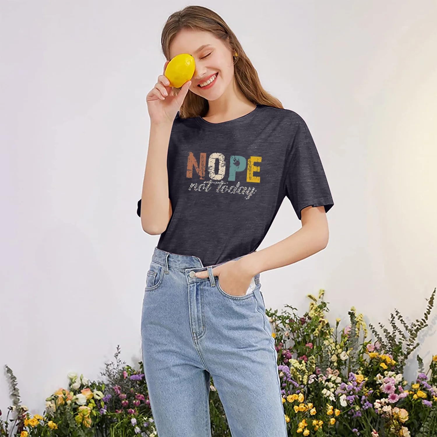Women Nope Not Today Short Sleeve Printed Fun Print Sleeve T-Shirt - Image 2