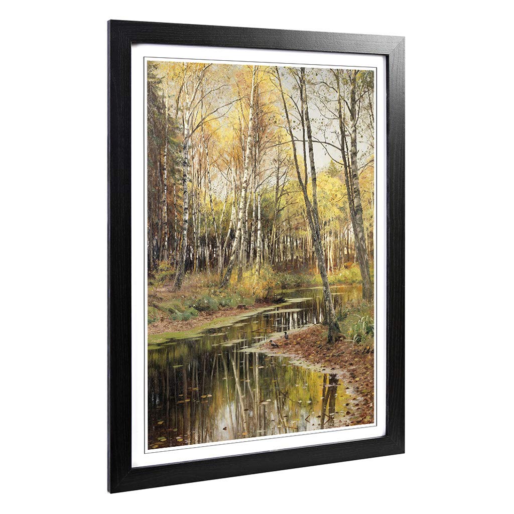 Big Box Art Framed Print of Peder Mork Monsted Autumn in The Birchwood Design | Wall Art Picture | Home Decor for Kitchen, Living Room, Bedroom, Hallway, Black, A2 / 24.5x18 Inch / 62x45cm