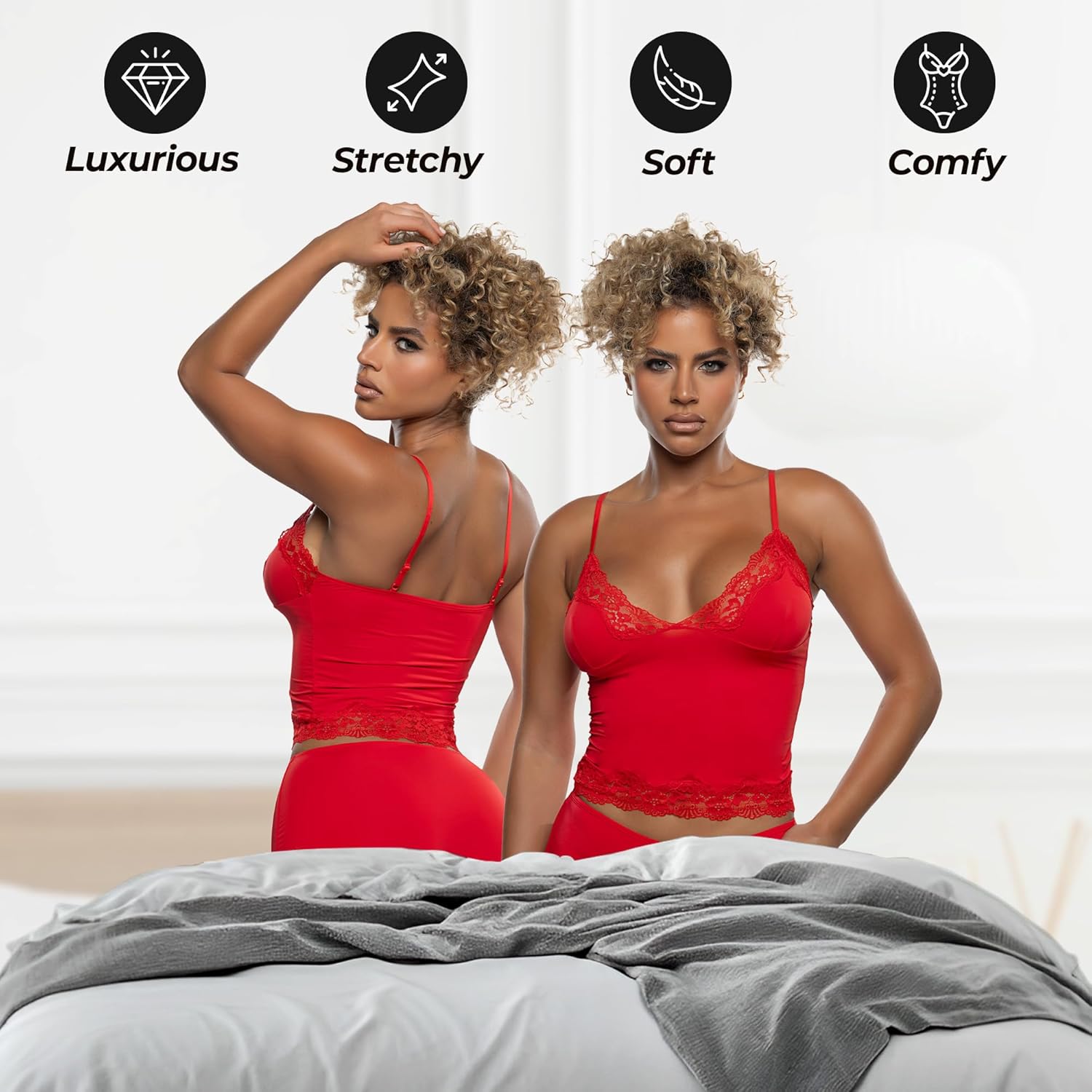 Sexy Pajama Set For Women Roma Lingerie Sleepwear Set Cami Top and Shorts Sexy Lace Trim Modal Fabric Soft Nightwear Lounge