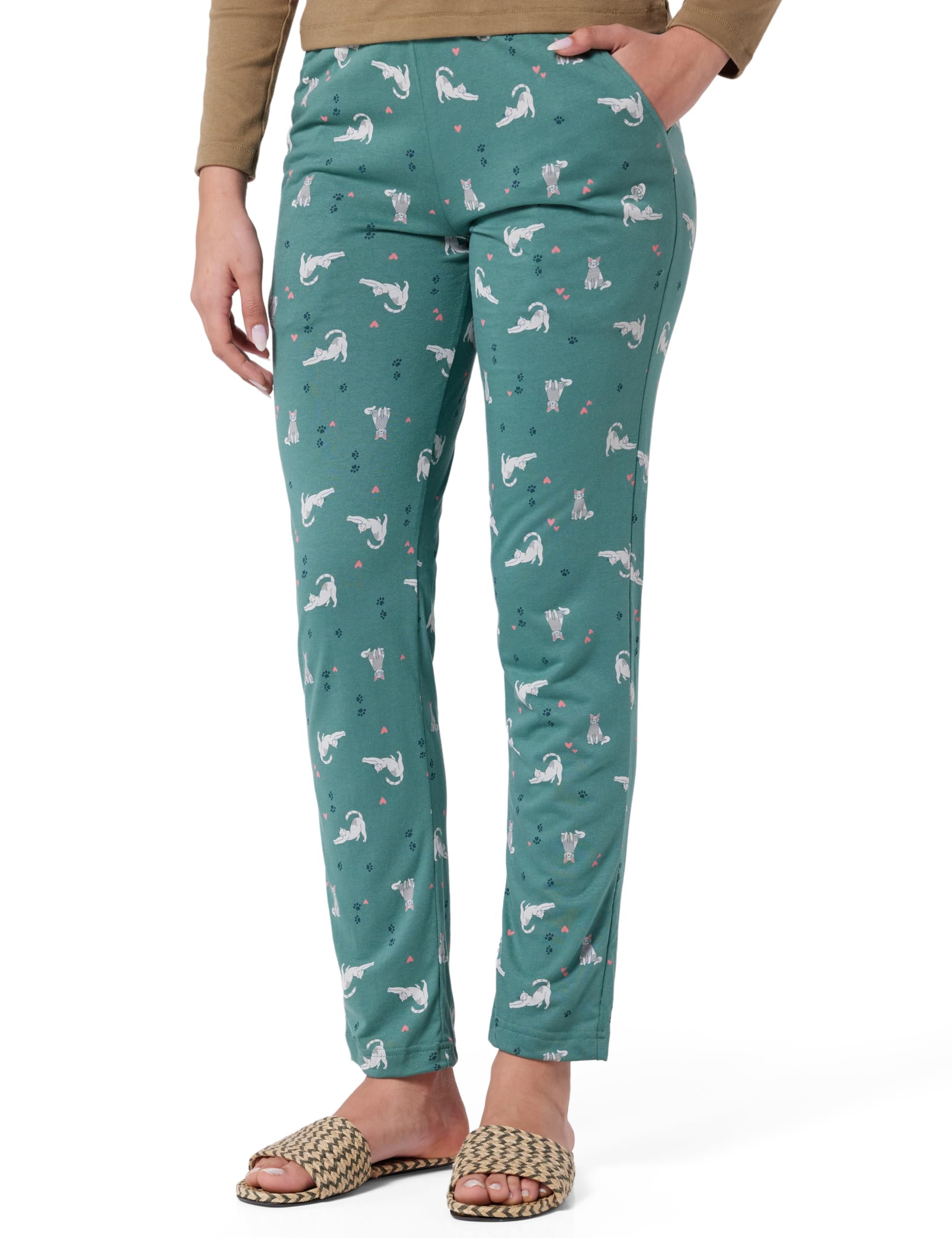 jockey RX09 Women's Micro Modal Cotton Relaxed Fit Printed Pyjama with Side Pockets_Sage Brush Green_S-picture-27