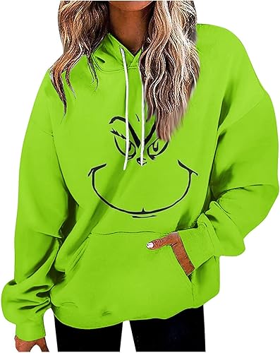 Suéteres navideños para mujer, suéter feo de Navidad para mujer, estampado verde, manga larga, raglán, sudaderas con capucha para adultos