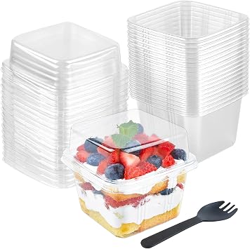 8 oz Plastic Dessert Cups with Lids and Sporks, 50 Pack