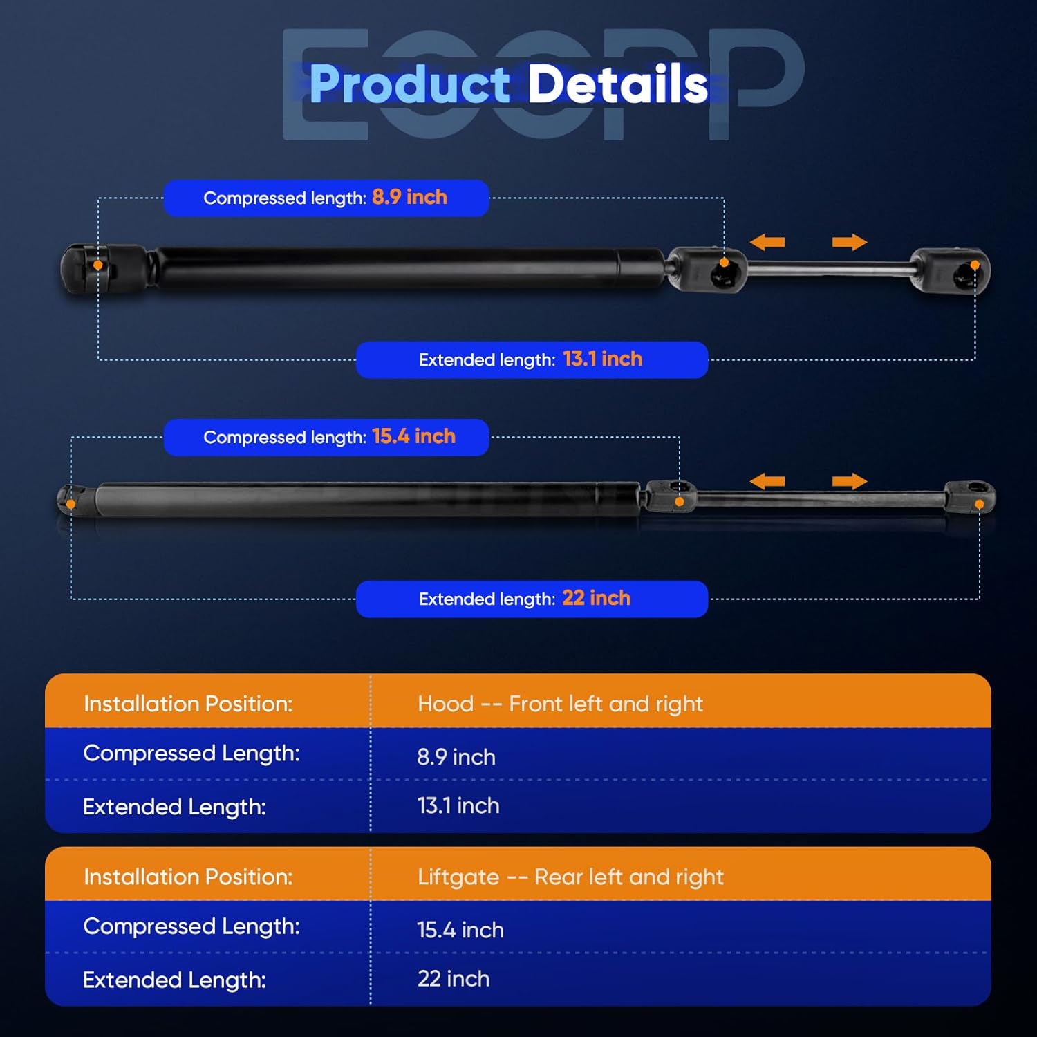 ECCPP Lift Support Hood+Liftgate Replacement Struts Gas Springs Fit for Ford Explorer 4.0L 2002-2005,for Ford Explorer 4.6L 2002-2005 Set of 4