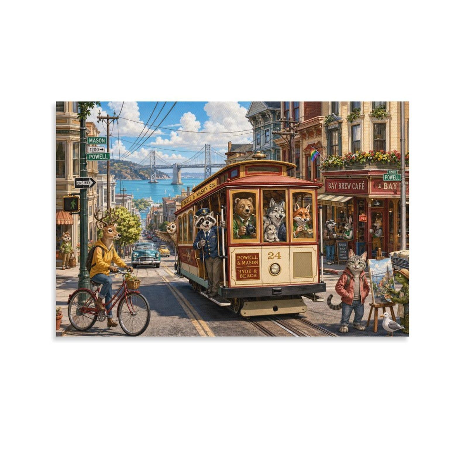 ASDFGHJKLZA San Francisco Hyde Street Canvas Prints Aesthetic Poster California Modern HD Wall Art Decor for Office, Bedroom, Home, Dining Room Decorations, Gift 20x30inch(50x75cm)