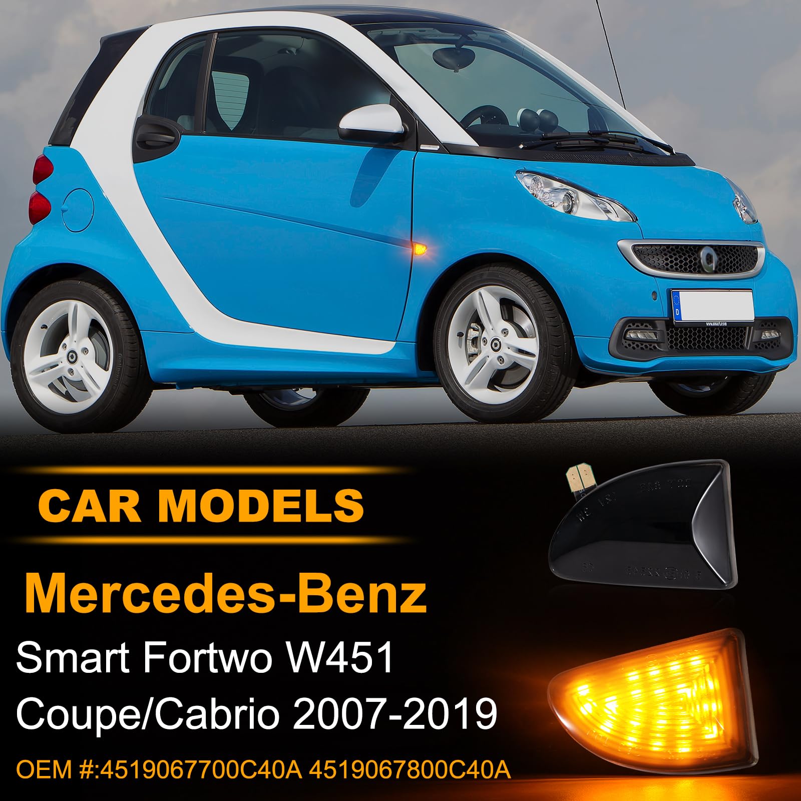 Frecce Laterale a LED per Smart Fortwo W451 Coupe Cabrio 2007-2019, Indicatori di Direzione Laterale a LED Canbus, 2 Pezzi