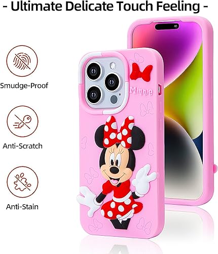 Miniatura 3 de Funda compatible con iPhone 15 Pro Max, linda y divertida funda de silicona de Minnie de dibujos animados para niños, niñas y mujeres