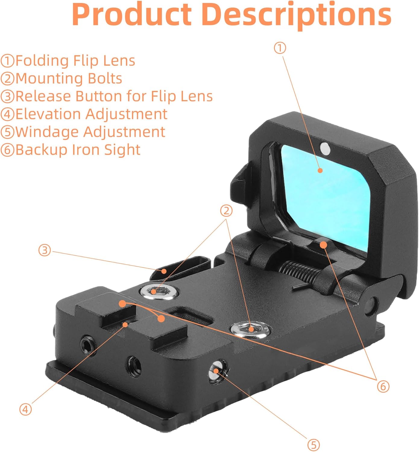 Mini Folding 3 MOA Red Dot Sight Flip Up Reflex Sight for Glock MOS, Pistol Handgun RMR, Picatinny Rail