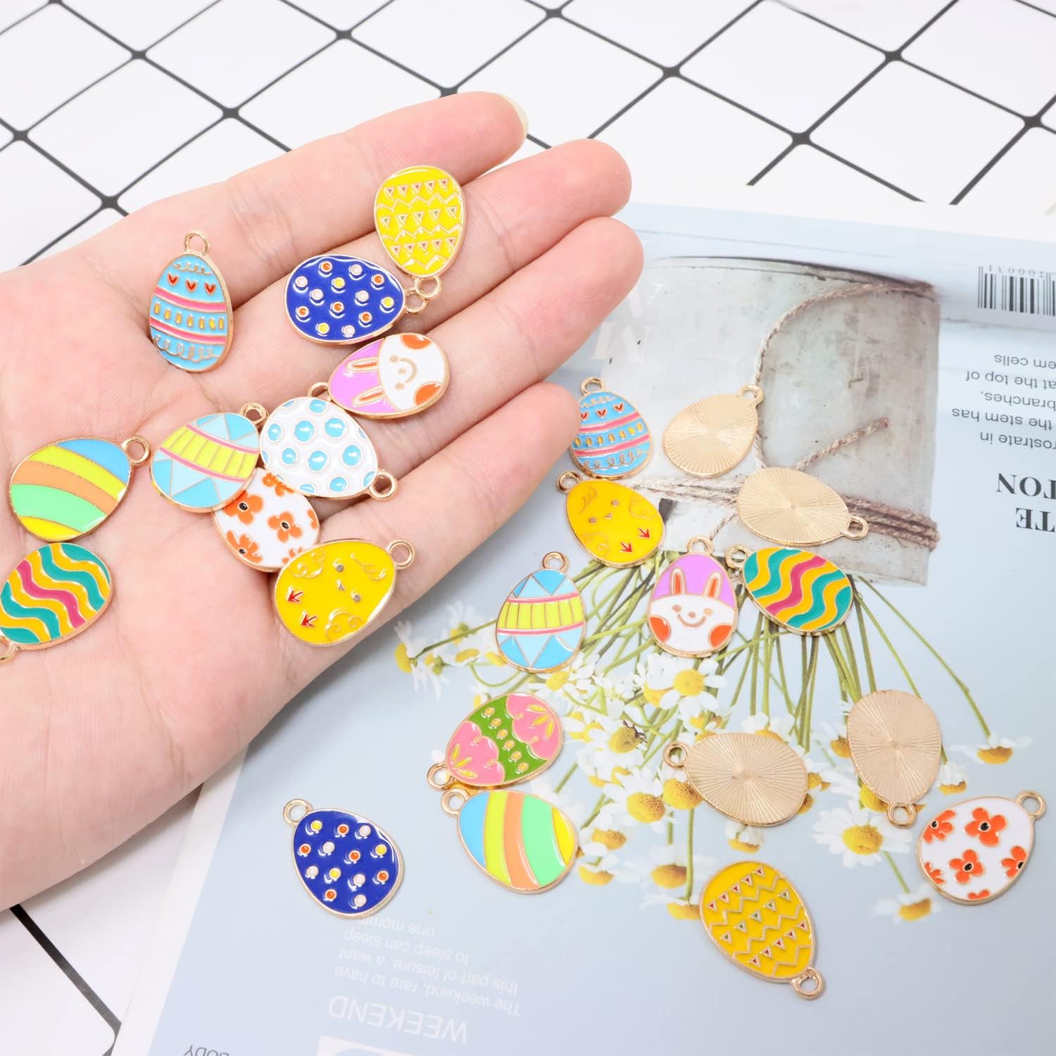 Honbay 24PCS Enamel Alloy Easter Charms Pendant Cute Easter Egg Pendants for Earrings Bracelet Necklace Jewelry Making (12 Style) - Image 4