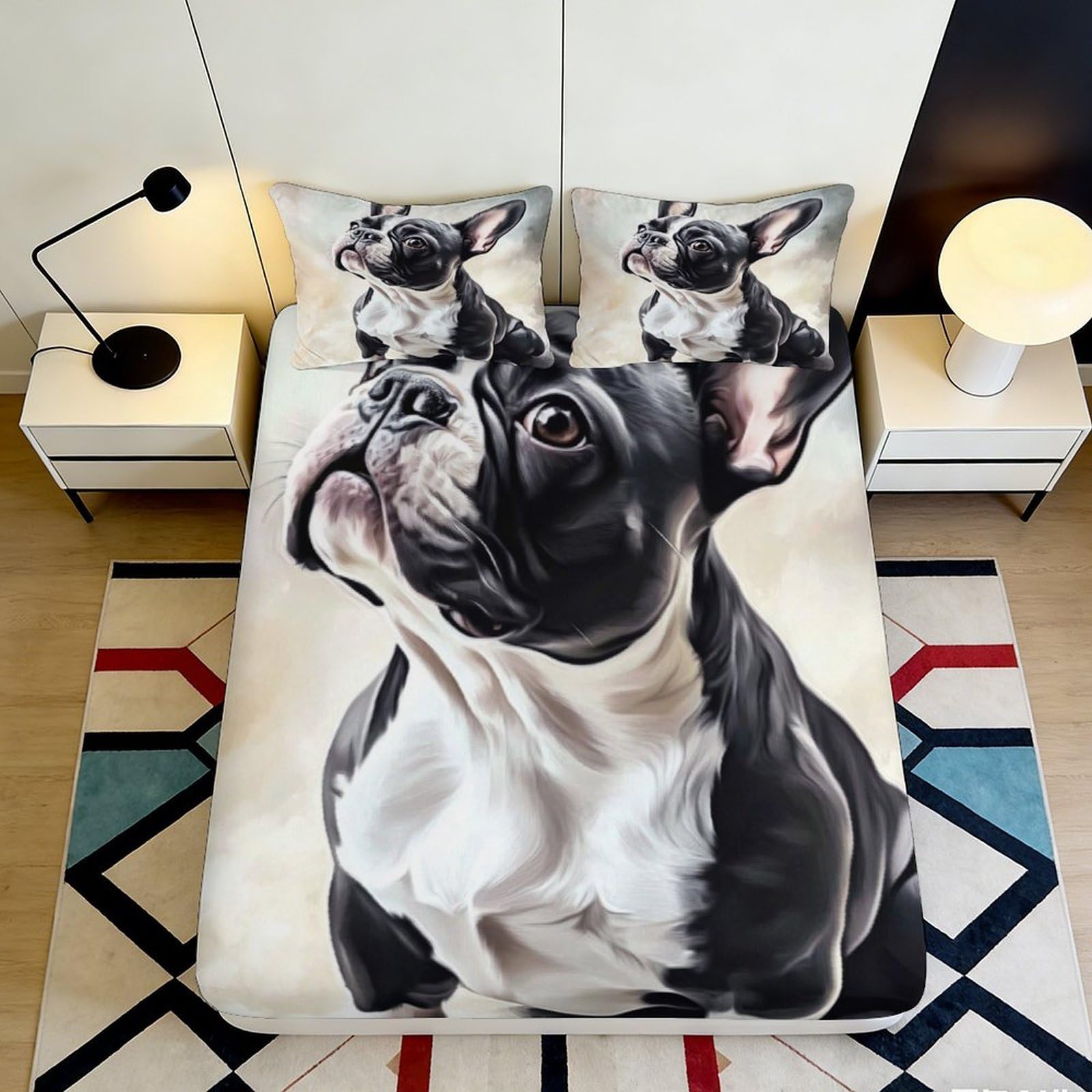 3D Printed French Bulldog Fitted Sheet Microfiber Soft Animal Pattern Mattress Cover for Bedroom Guest Room Dorm Decor 90x200x25cm