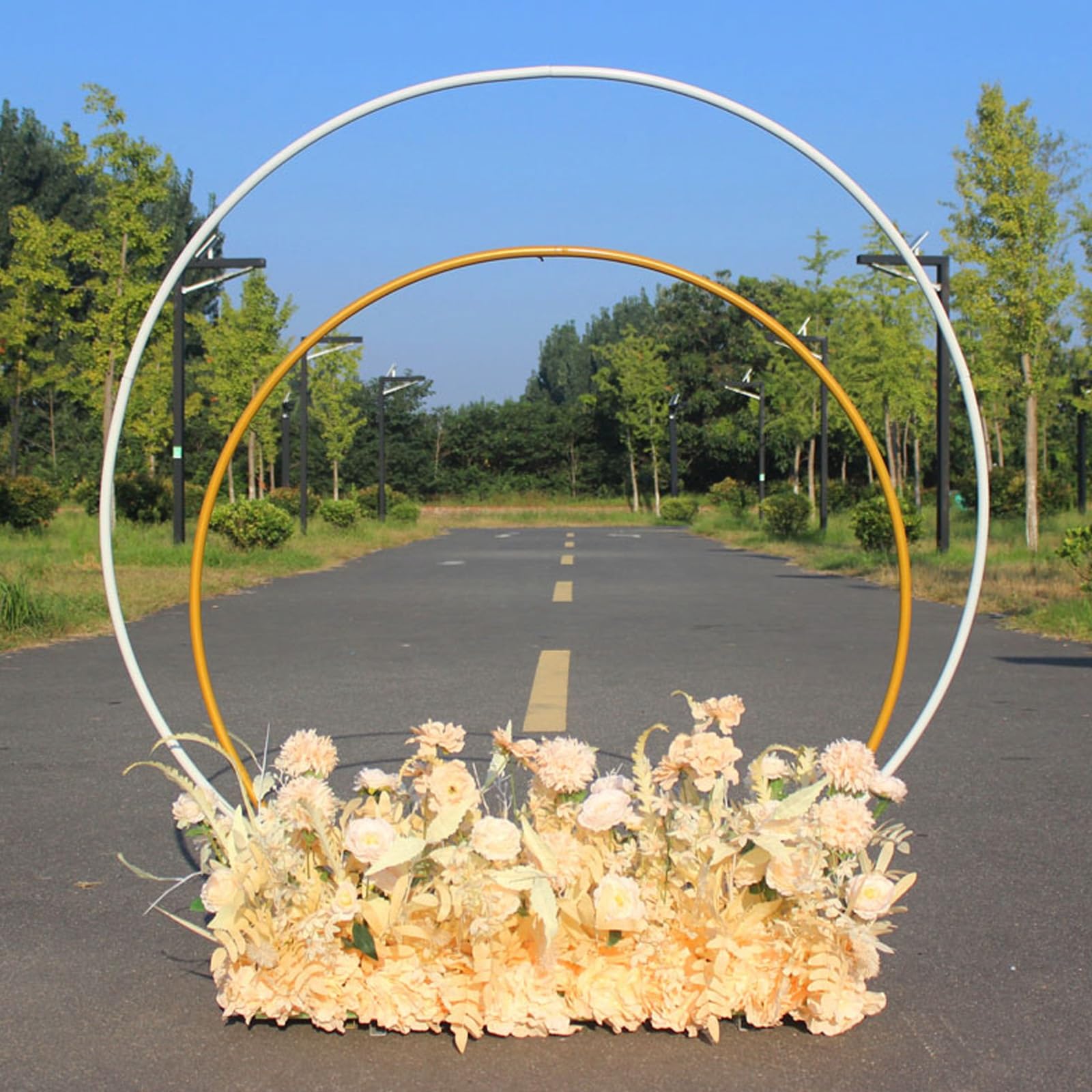 HJXGQJM WeddingArches Tło stojak girlanda balonowa, stabilna, trwała, metalowa obręcz na balon, na urodziny, baby shower, dekoracje imprezowe, zestaw ramek do balonów, złoty/biały, 250 cm