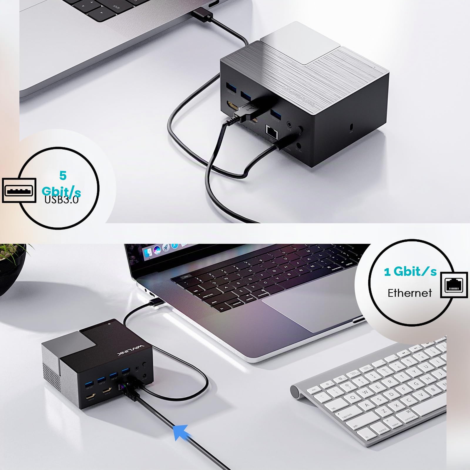 WAVLINK Station d'accueil USB-C Double écran 2 HDMI, avec Double HDMI, entrée PD 130 W, 4 Ports USB-A, Gigabit Ethernet, Audio, Compatible avec Mac/Dell/HP/Lenovo, etc.
