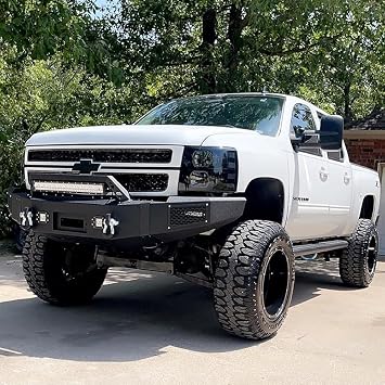 Compatible with 2007-2008-2009-2010-2011-2012-2013 Chevy Silverado 1500 Front Bumper Textured Black Steel with Lights and D-rings