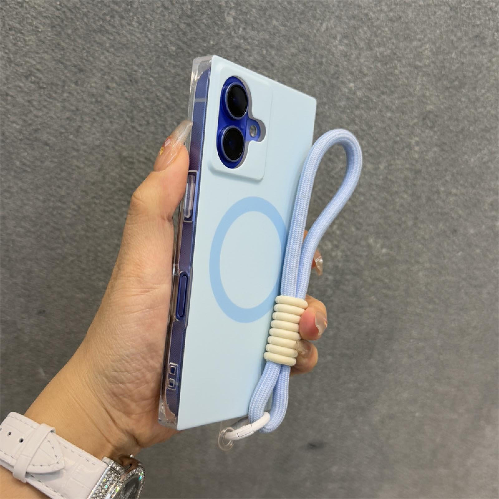 Coque de téléphone de luxe à cordon iPhone 14 bleu pour vos sorties - 7
