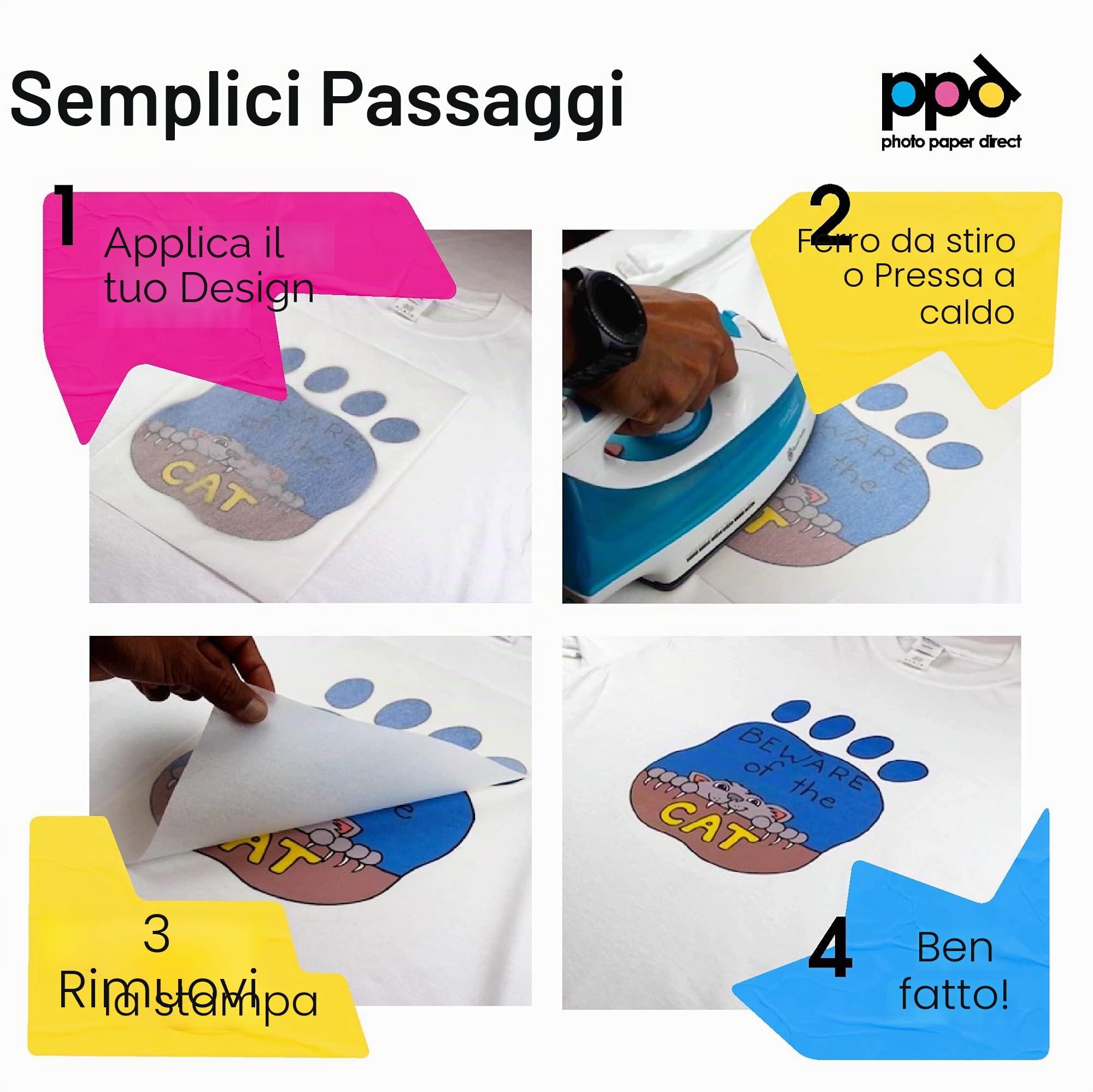 PPD A4 70 Fogli Di Carta Trasferibile Termoadesiva Inkjet - Chiari (50) E Scuri (20) - PPD-5-70