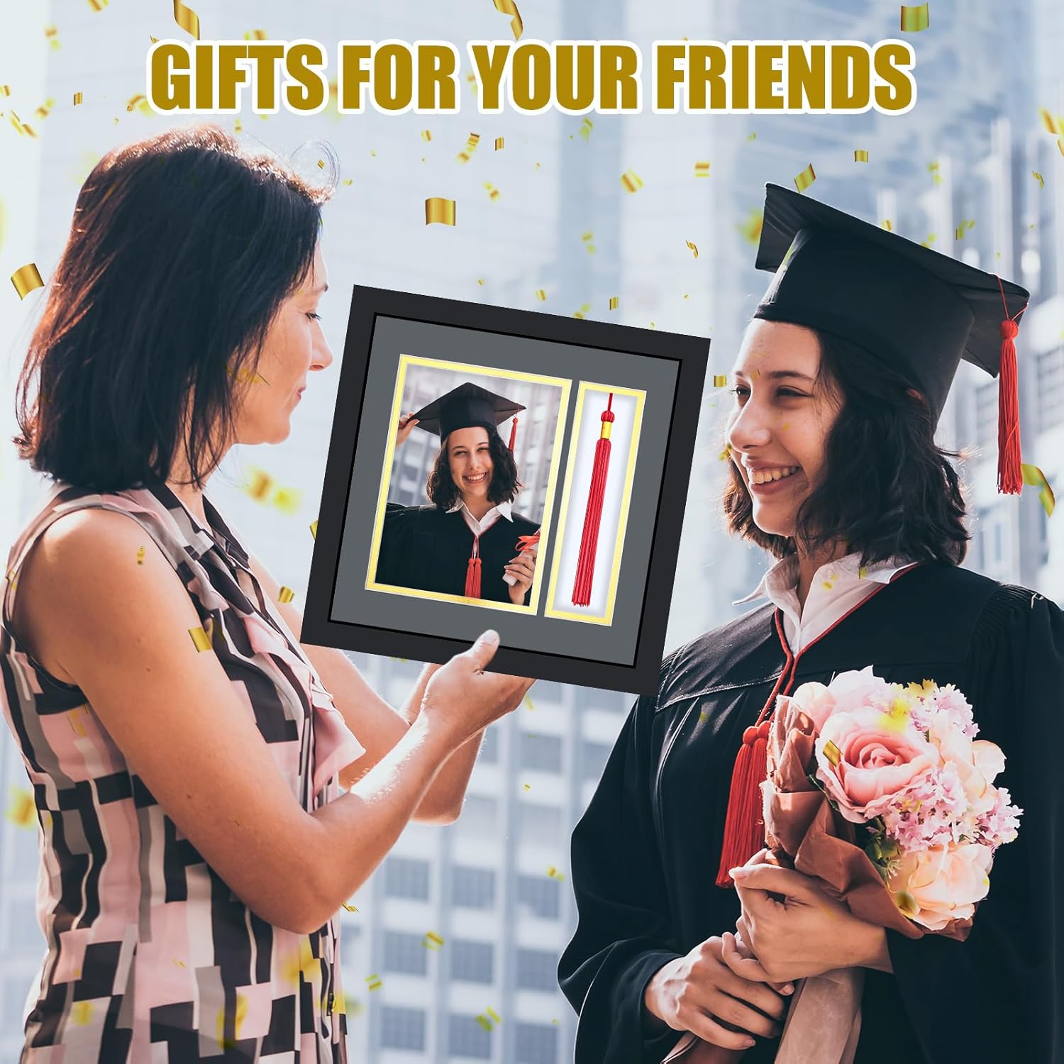 Graduation Photo Frame 4 x 6 with Tassel Holder for Pictures Photo Frame Elegant Double Mat 2026 Graduation Decor Gift for Graduate (Black)