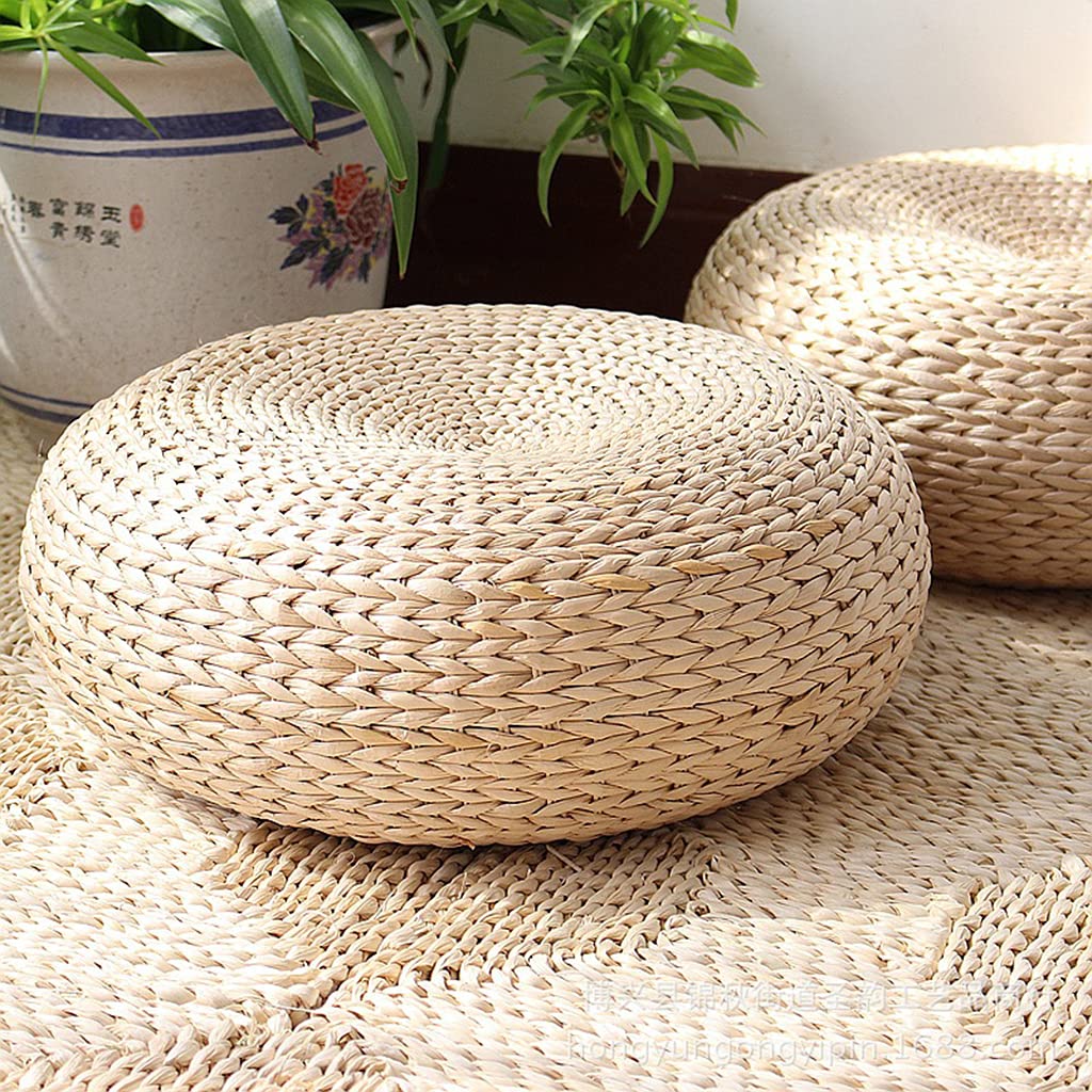 perfk Cojín de Asiento de Paja de 40 Cm de Diámetro para Esterilla de Yoga Puf Suave Cojín de Tatami Alfombrilla de Cojín para El Uso en Inter