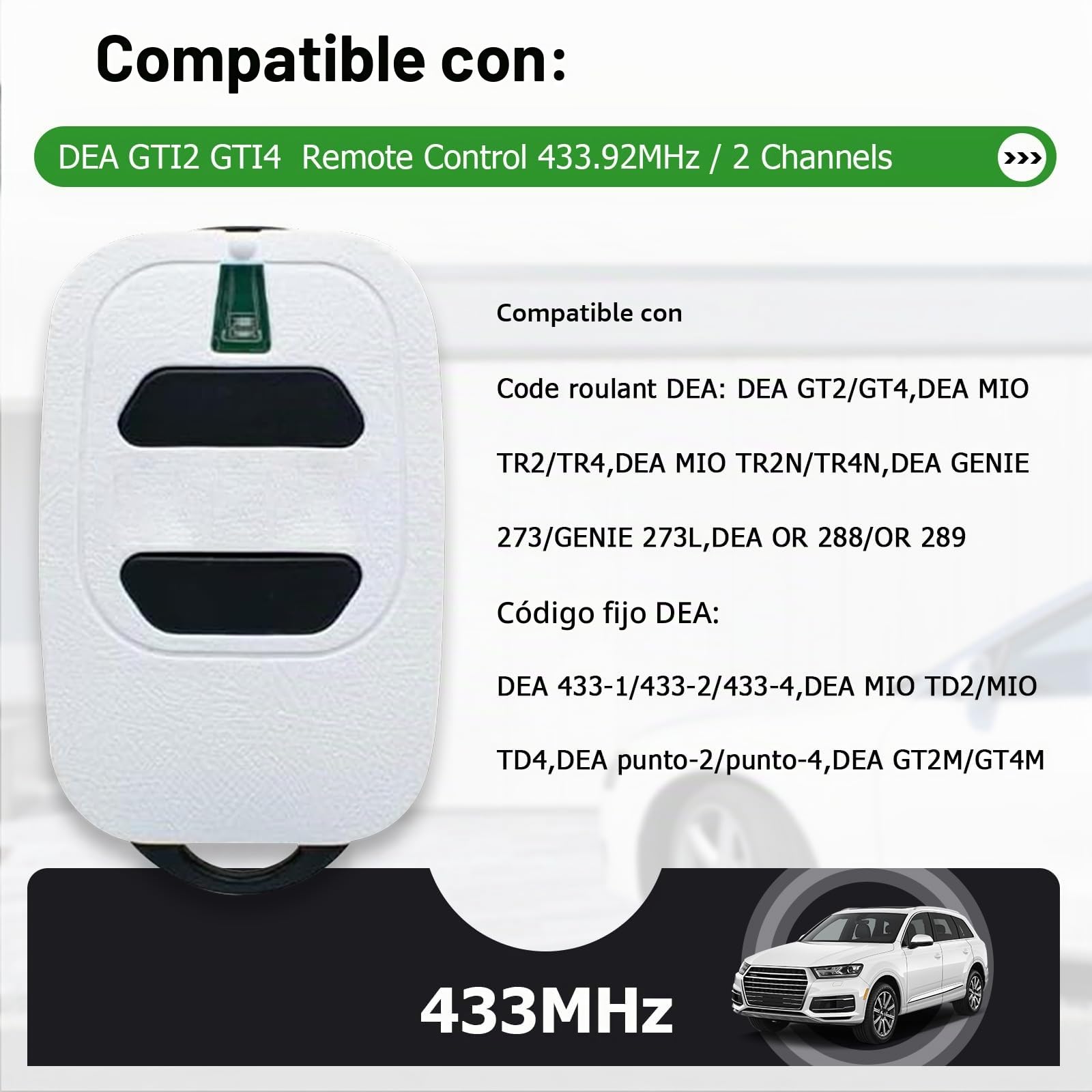 DEA GTI2 - Llavero con mando a distancia para puerta de garaje (433,92 MHz)