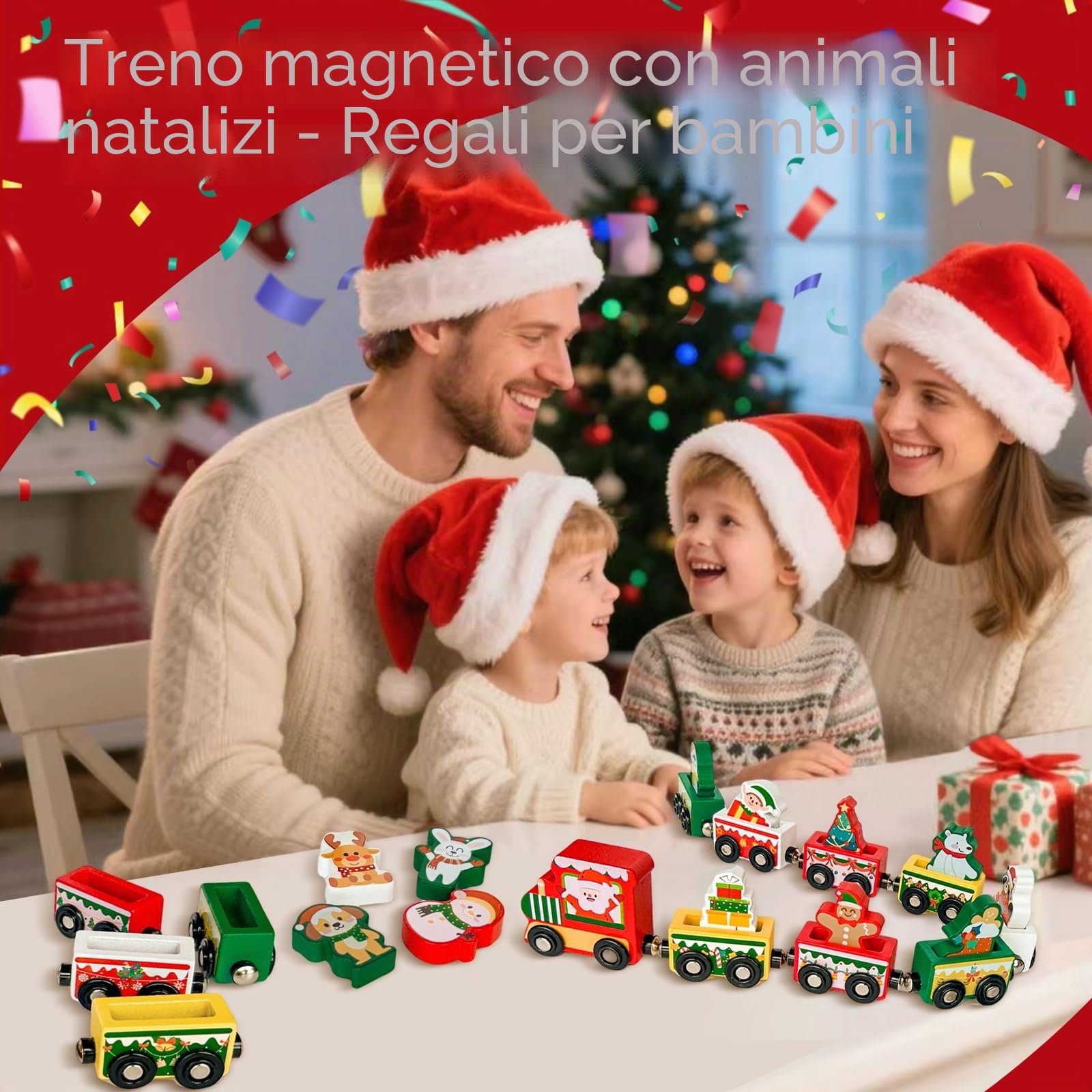 Calendario dell'Avvento 2025, in legno, per bambini, calendario dell'Avvento natalizio, treno, giocattolo in legno, 24 pezzi, regalo di Natale per ragazzi e bambine 3 anni