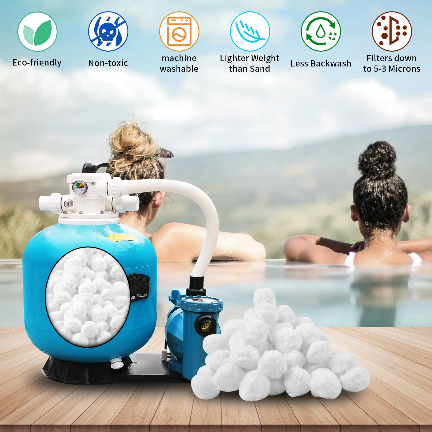 Filterbälle 1400g Filterballs Pool Filterbälle für Poolpumpe Filterbälle für Sandfilter Kann 50 kg Filtersand Ersetzen Filterballs für Sandfilteranlagen für Filtration Pool Aquarium