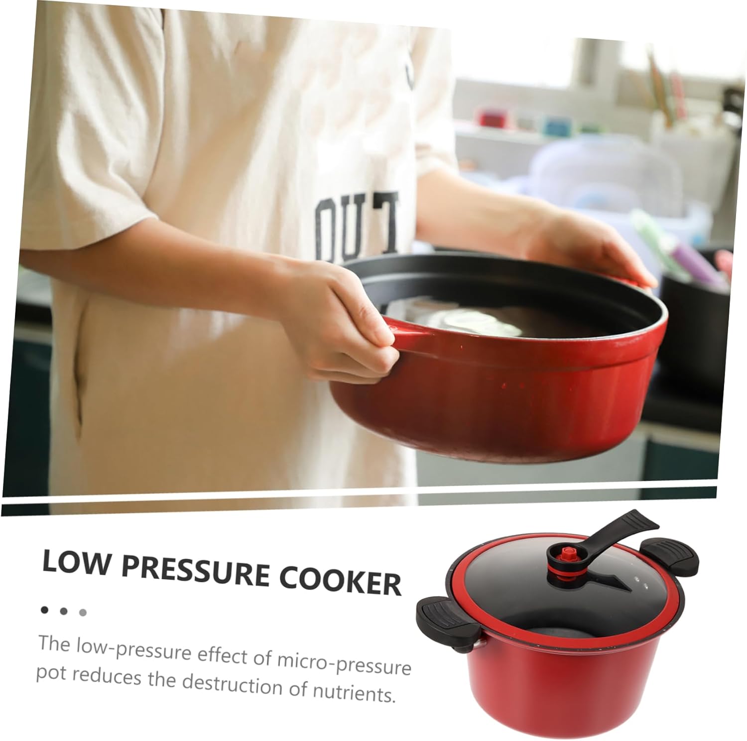 OUNONA 6L Nonstick Low Pressure Cooker for Gas and Induction Stoves Portable Household Kitchenware Easy-Release Lid for Home Cooking