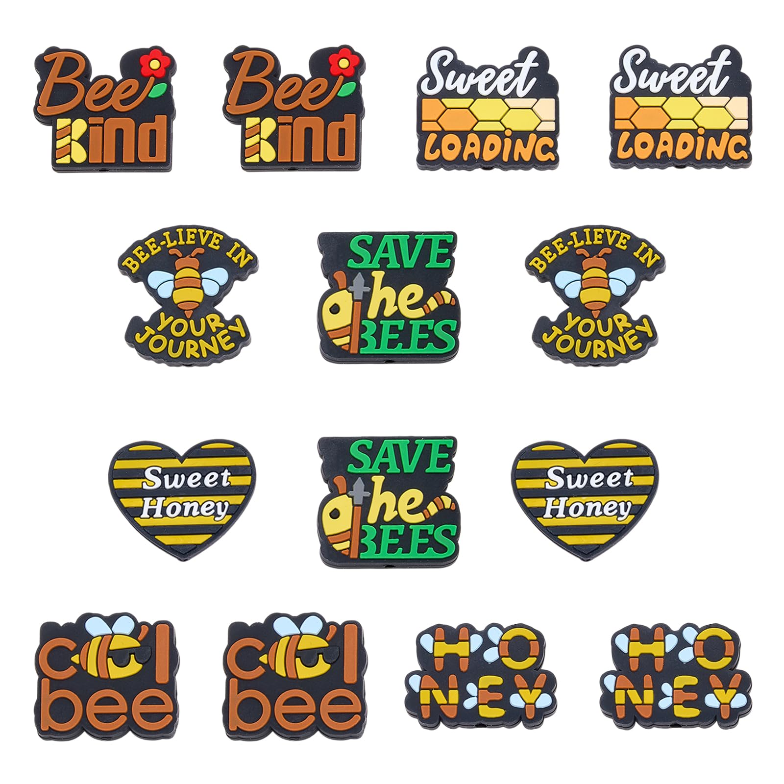 HUAAPLEVLA 14 Pcs Bee Theme Glow in The Dark Silicone Beads for Keychain Making Unique Honey Silicone Charms Luminous Focal Beads for Pens Bracelets Necklace Lanyards DIY Craft