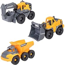DICKIE TOYS - Volvo Construction Vehicles for Ages 3 and Above Set of 3 Construction Set with 3 Toy Vehicles Excavator, Wheel Loader, Dump Truck