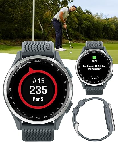 Miniatura 25 de Garmin Approach S44 Golf GPS Smartwatch bisel de aluminio plateado con banda de silicona negra con banco de energía Wearable4U Negro + Batería