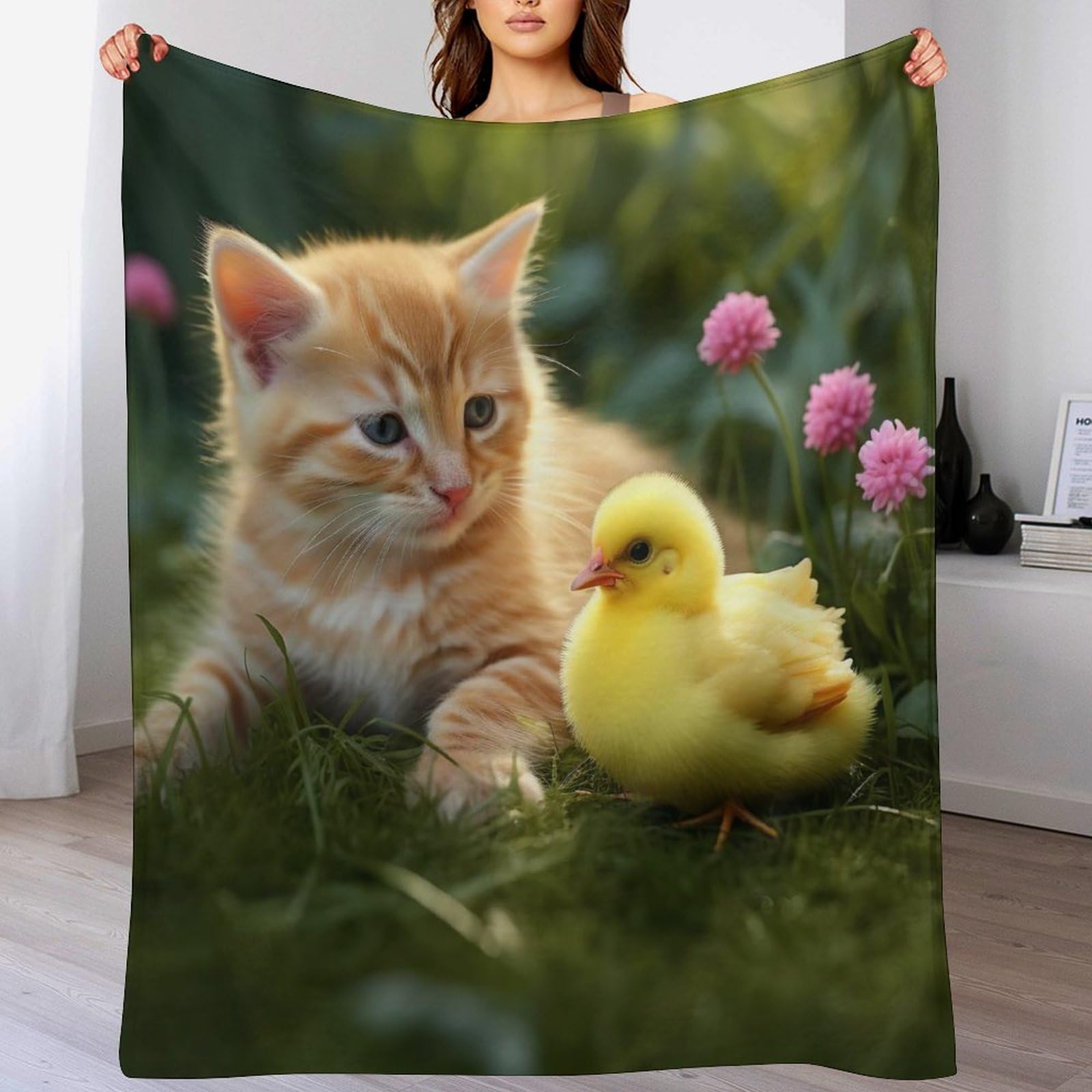 Couverture de chat mignon en flannel polaire pour cocooner sur le canapé ou en voyage