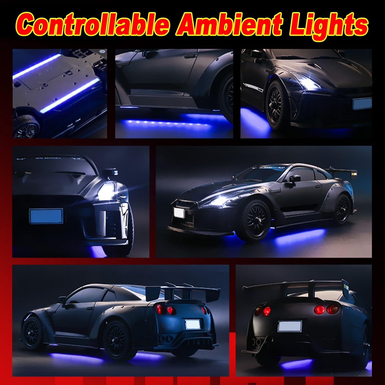 MN-268 RC Drift Car, 1:16 Scale High Speed 20 KMH Racing Drift Car with Gyro, LED Lights and Drift Tires, 2.4G Hobby RC Cars Gift for Adults and Teens (Black)