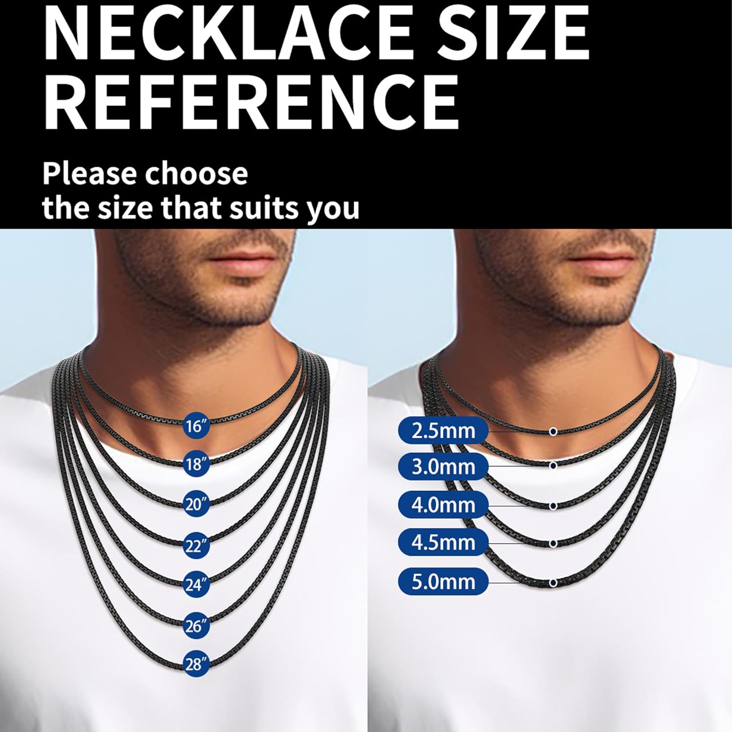 Fiusem Flat Box Chains for Men, 14k Gold Plated/Black Stainless Steel Chain Necklace, 2.5/3/4/4.5/5mm Necklaces for Men and Women 16-28 Inch - Image 5