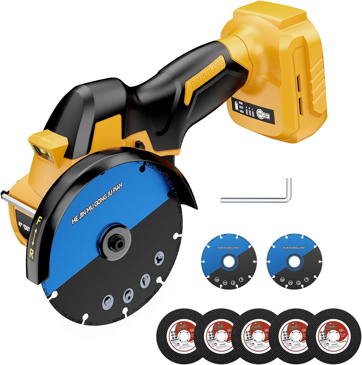 Cordless Cut Off Tool for Dewalt 20V Max Battery (Tool Only), 4 Inch Brushless Cut Off Saw 18000 RPM, 3 Variable Speed, with 7 Saw 4” Blades for Metal/Wood/Plastic Cutting, No Battery