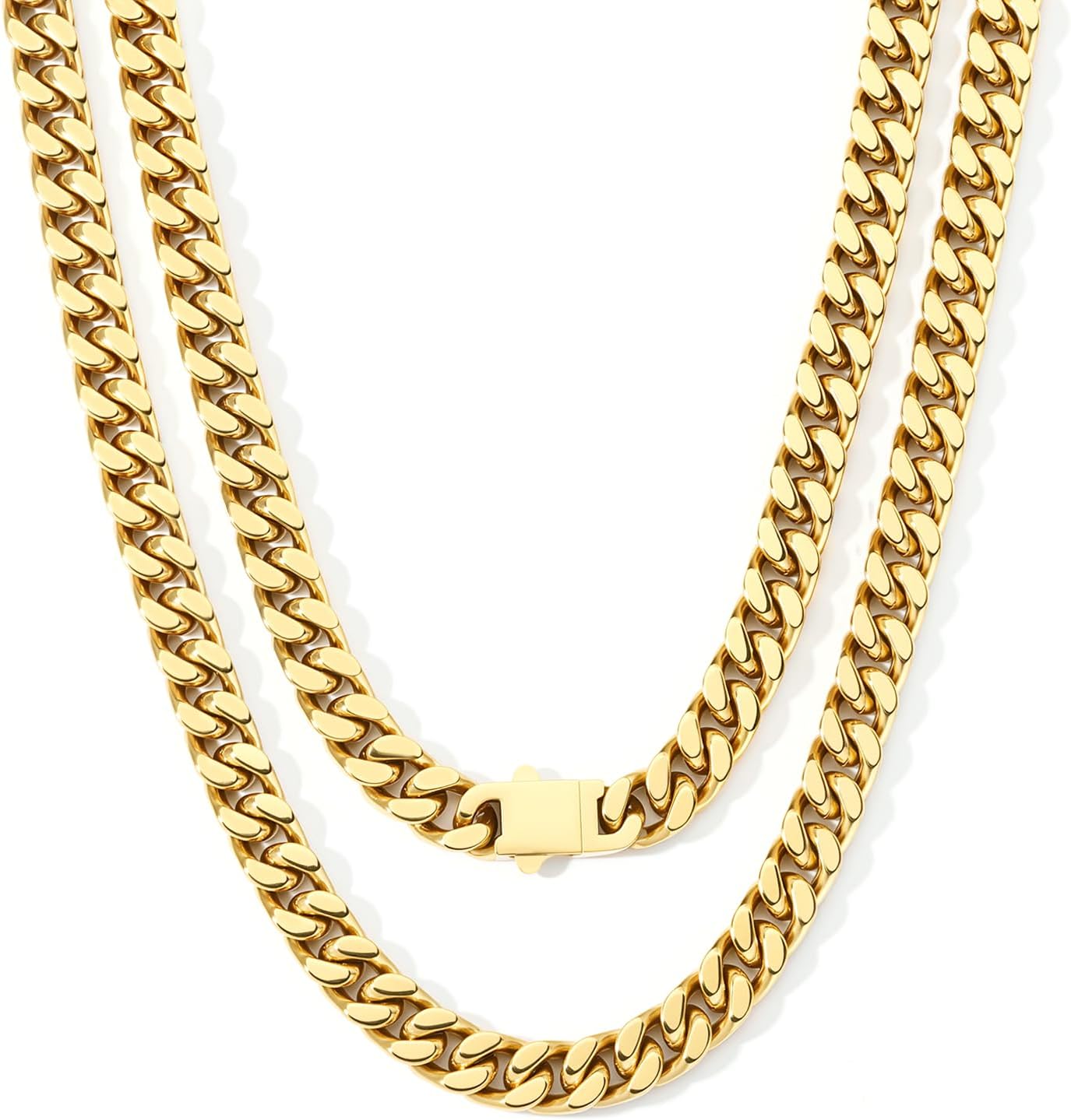 Cuban Link Chain for Men - Stainless Steel Miami Curb Chains Necklace - Gold/Silver Plated Chunky Chain Non-Tarnish Hip Hop Jewelry for Men Women, 9mm/11mm Width, 18"/20"/22"