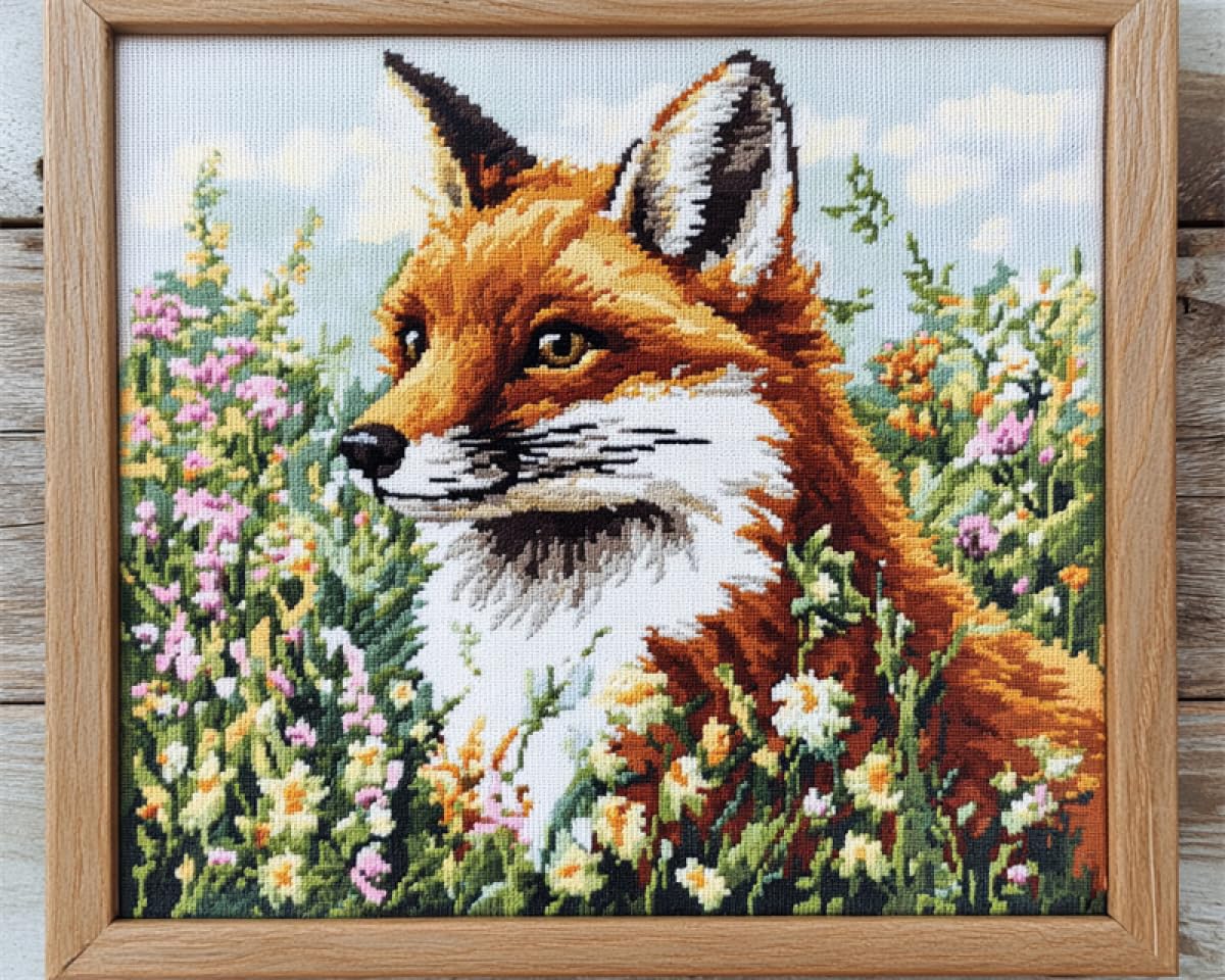 DIY Kit De Bordado Francés Con Cuentas Animales Y Flores Del Zorro Kit De Bordado Con Cuentas Para Adultos,Set De Tapiz Con Bordado A Mano,Kits De Bordado Con Cuentas De Semillas Para Hace 40x50cm
